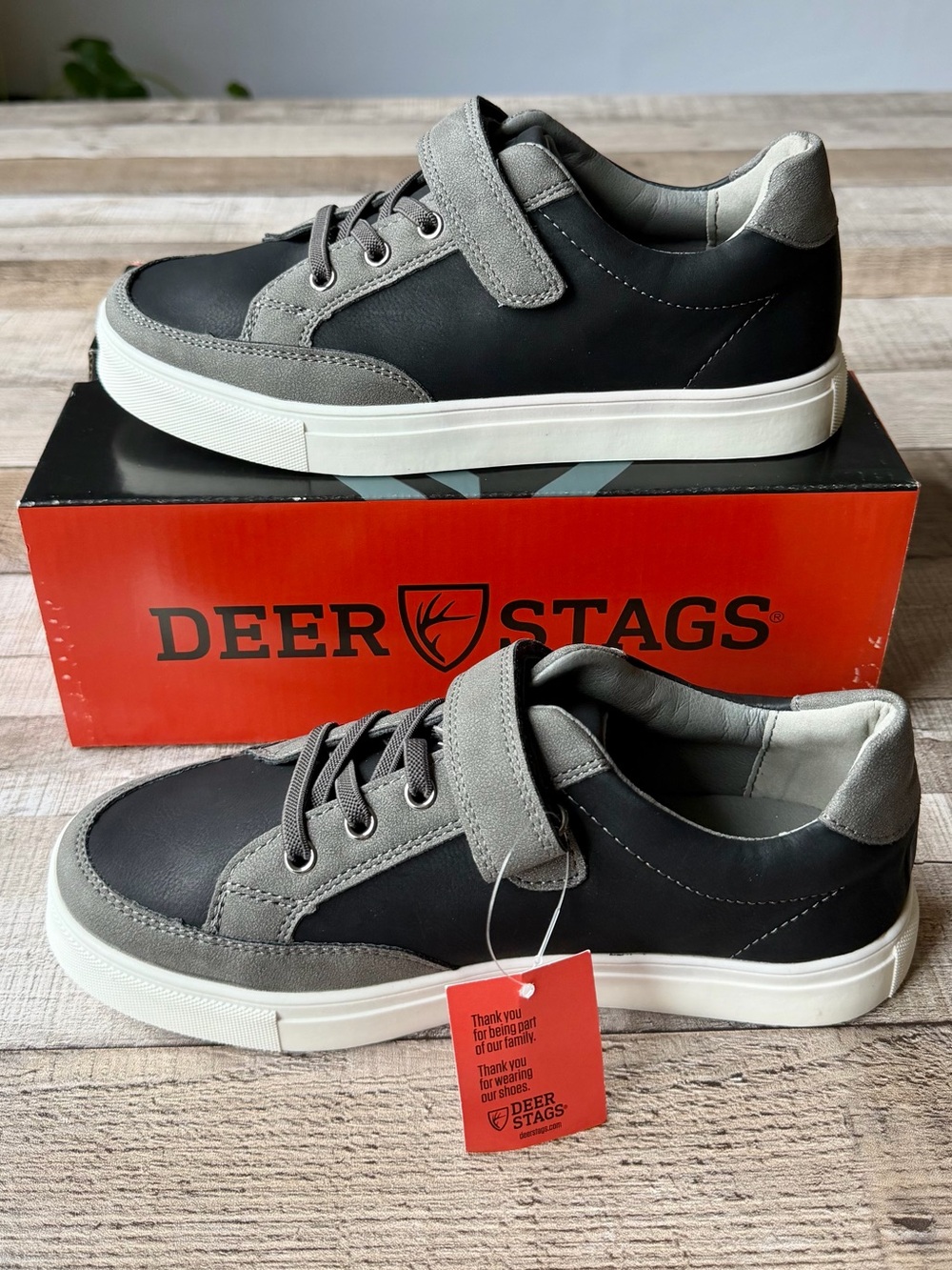 NWT Deer Stags Jose Jr Sneakers Boys Size 3M Black Gray Hook & Loop Casual Shoes